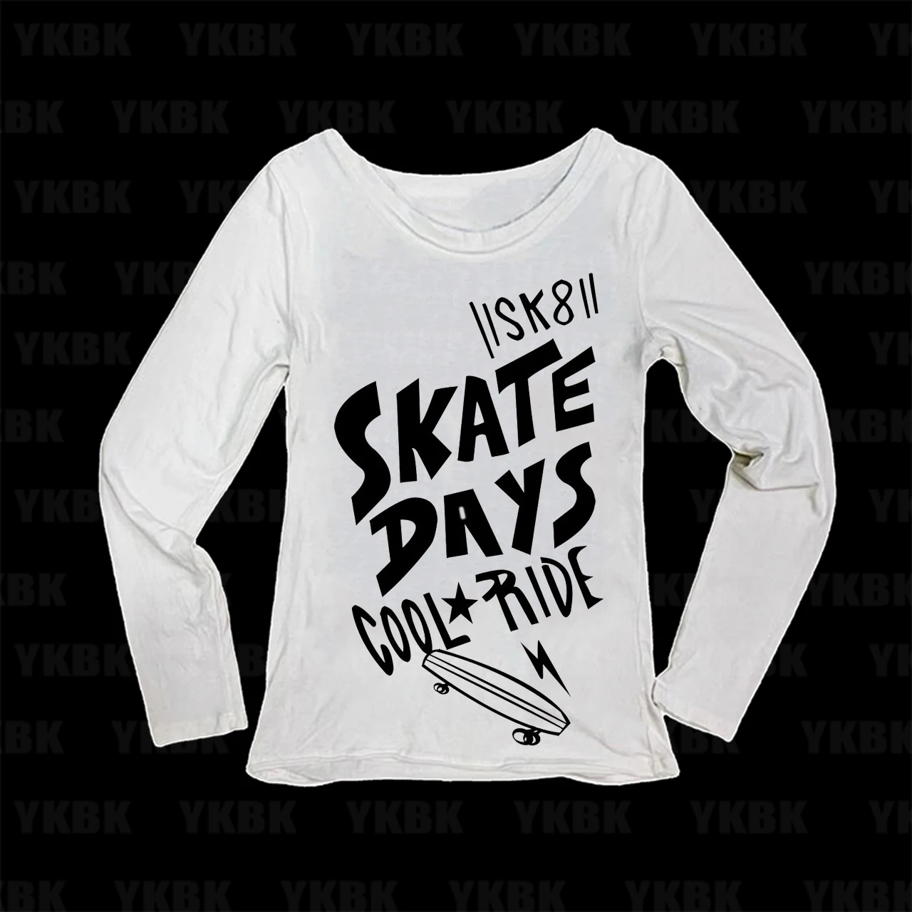 Skate Days Cool Ride Skateboard Print Women Long Sleeve T‑Shirt Casual Slim Fit Ladies Streetwear Tops