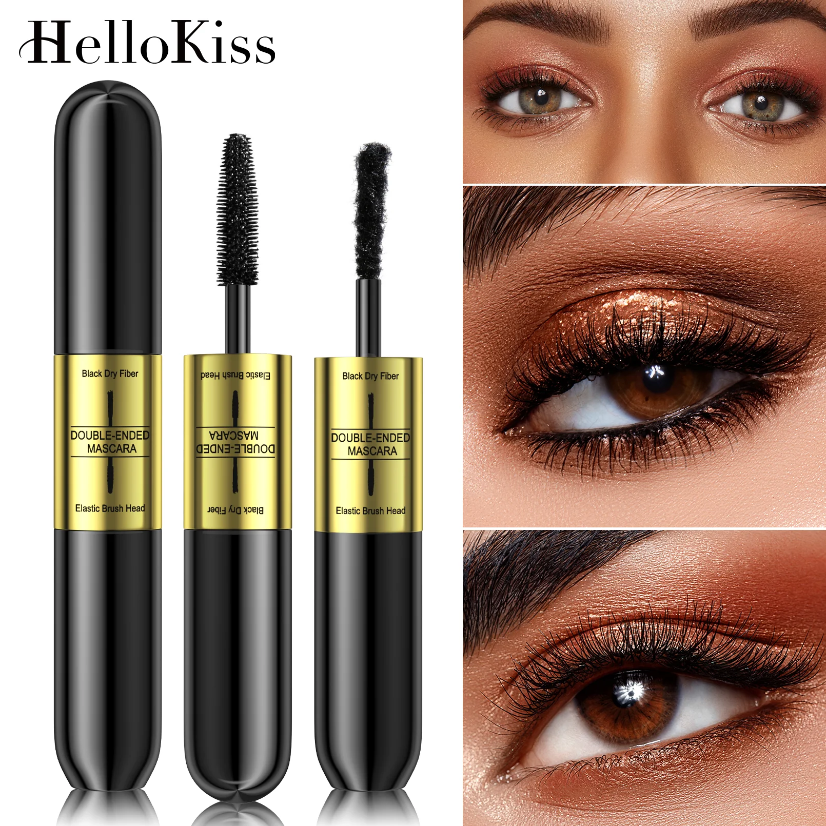 Double-Ended 3D Black Eyelashes Mascara, impermeável, grosso, duradouro, extensão do chicotadas, fibra de seda, alongamento, volume, maquiagem