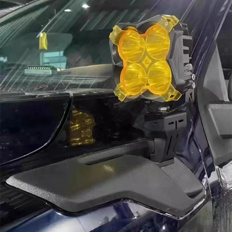 ABHU Front Engine Hood Side Spotlight A-Pillar Mounting Brackets For Ford Raptor 2022-2024 LED Work Light Bracket