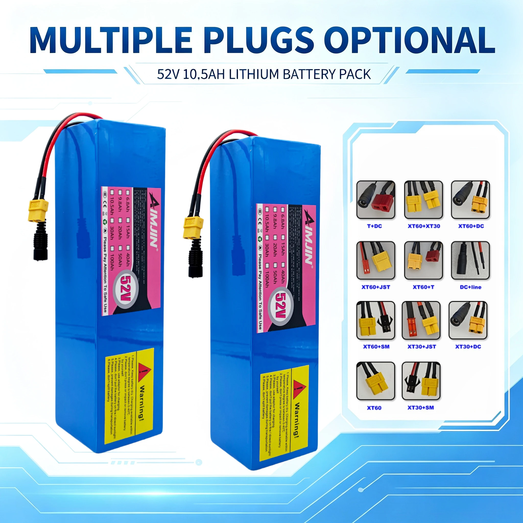 52V 10.5Ah 14S3P Electric Scooter Lithium Battery with Built-in BMS for 0-1000W Motorcycle Scooter - 18650 Battery Pack