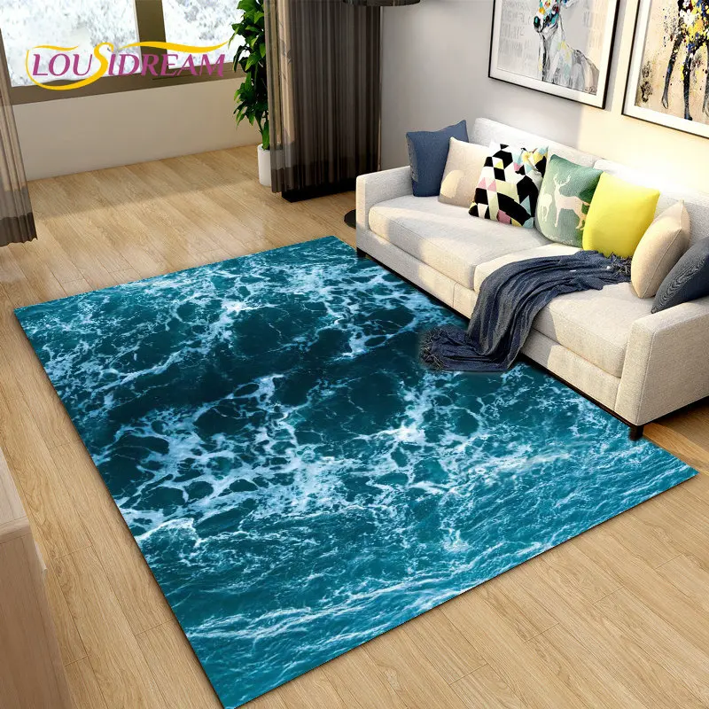 3D Ocean Seawater Beach Water Area Rug,Carpet Rug for Living Room Bedroom Sofa Doormat Decor,Kid Play Crawl Non-slip Floor Mat