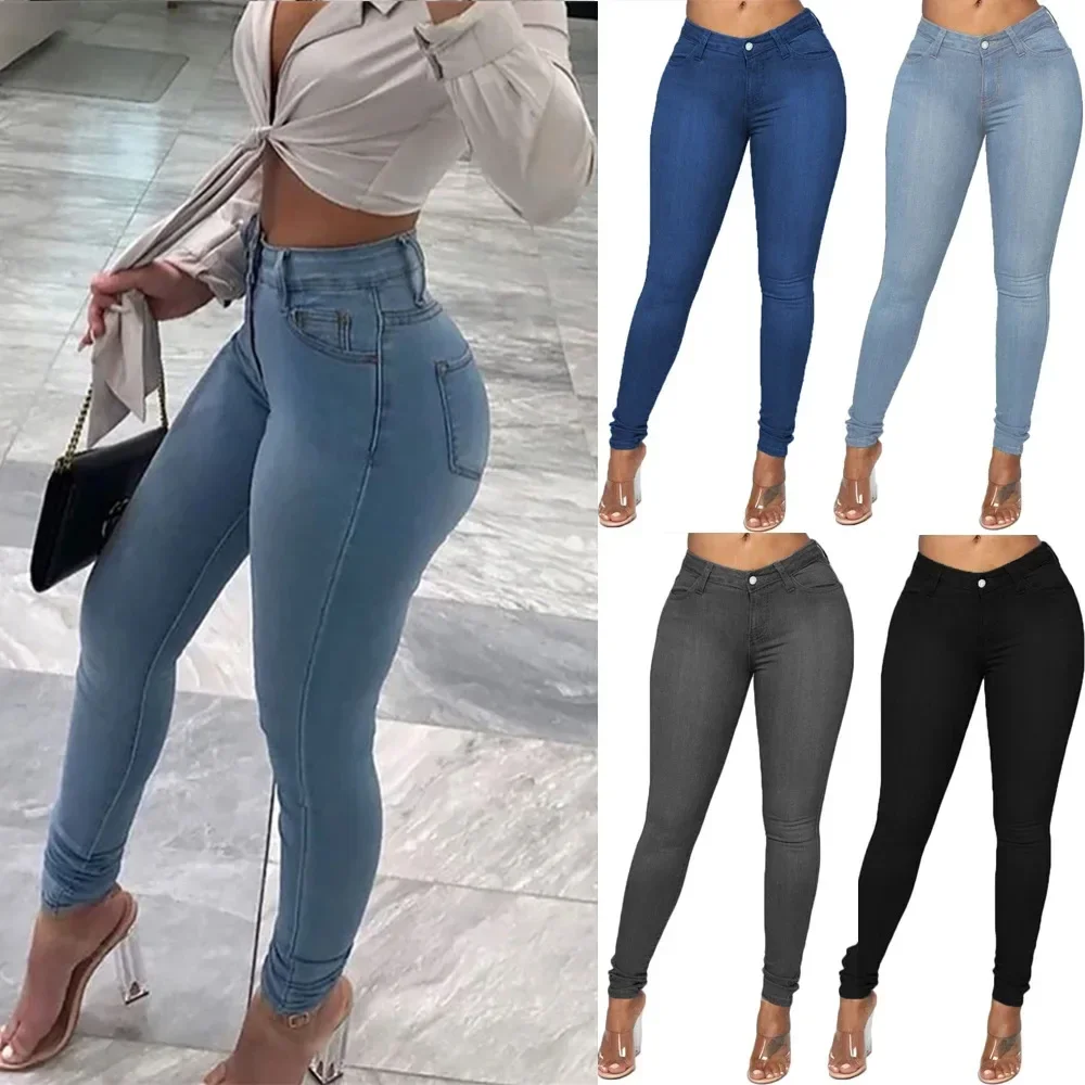 

Women's jeans 2025 summer European and American style women's tight jeans pencil pants plus size