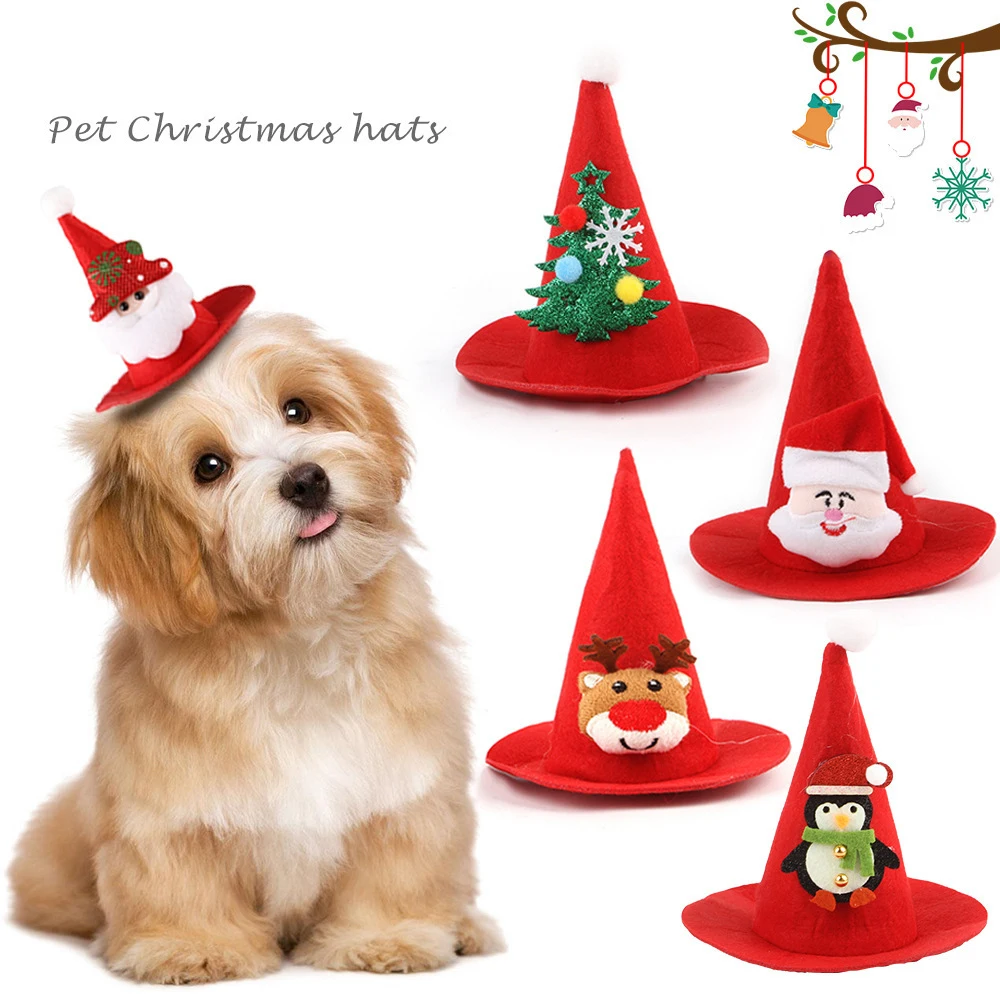 

Christmas Witch Wizard Hat Funny Cats Dogs Headgear Pets Decoration Ornaments Cosplay Prop Puppy Headwear Cap Cute Pet Santa Hat