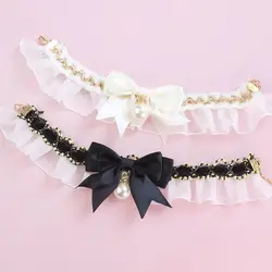 Cute Lace Dog Collar Pearl Sweet Pet Neck Decoration Bowknot Elegant Kitten Bibs