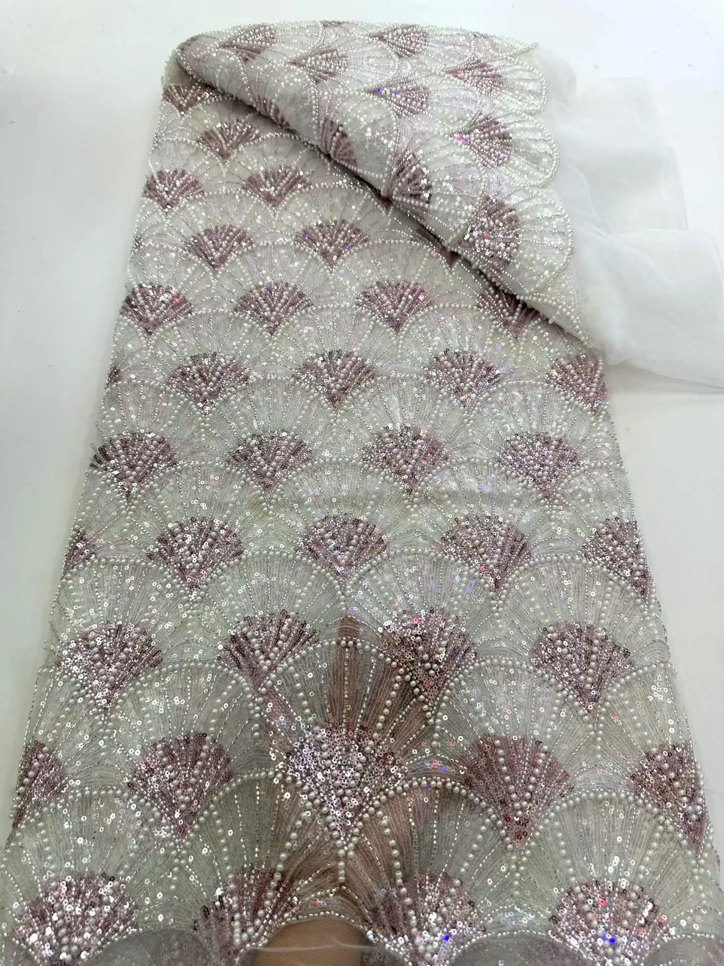 

African Beaded Lace Fabric Embroidery Groom Nigerian Bridal 2026 High Quality French Tulle Sequins Lace Fabric For Wedding Party