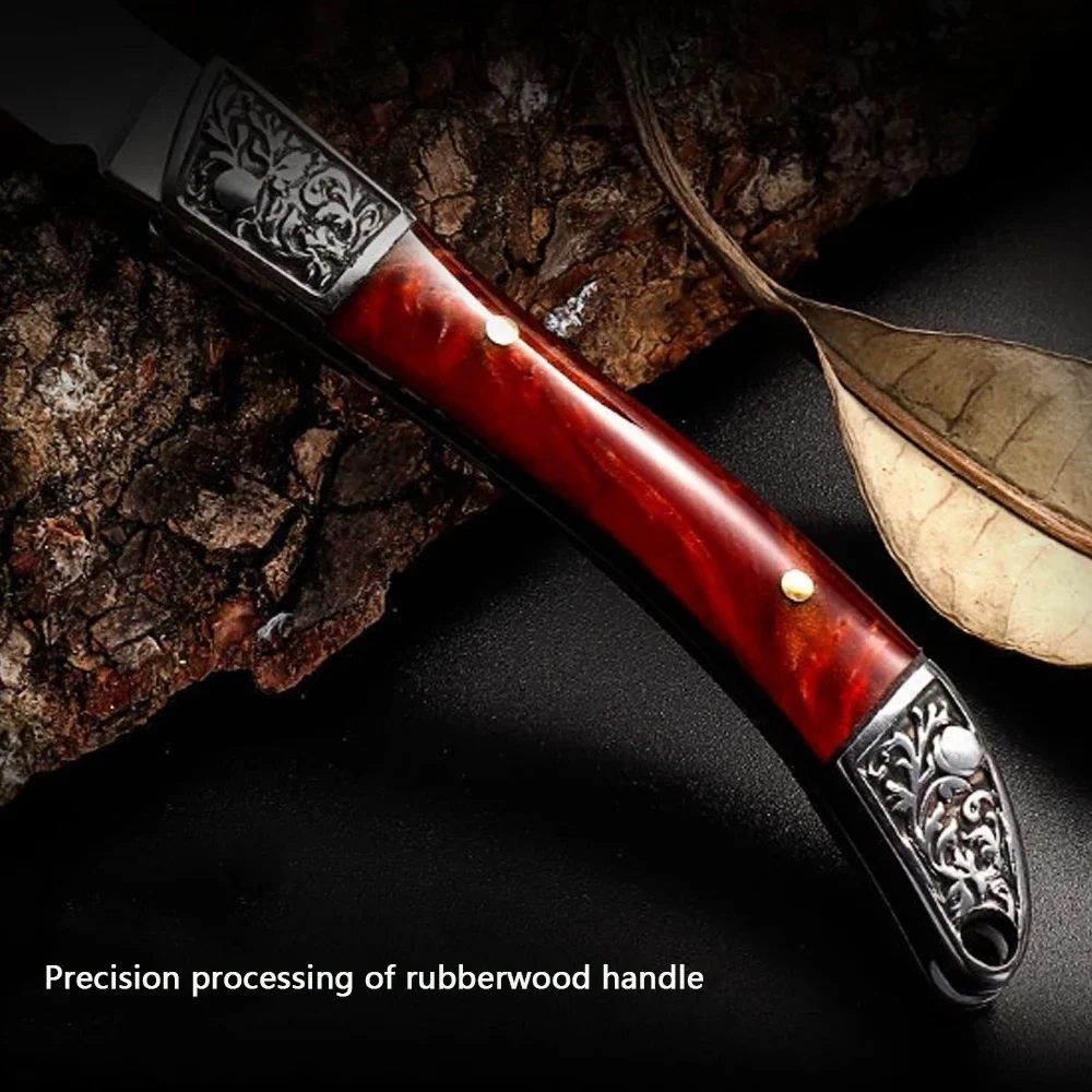 Stainless Steel Carving Pattern Folding Knife Outdoor Camping Tactical Hunting Knife Portable Pocket Blade Sharp and Durable