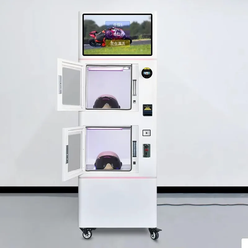 Customized Helmet Cleaning Vending Machine Dual Tank Fully Automatic Large Touch Screen Multi Language Voice Payment System