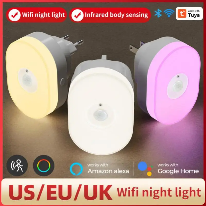 Tuya WiFi Smart LED Night Lamp PIR Motion Sensor Eu Us Uk Dimming Household Bedside Light For Alexa Google Home Voice Control