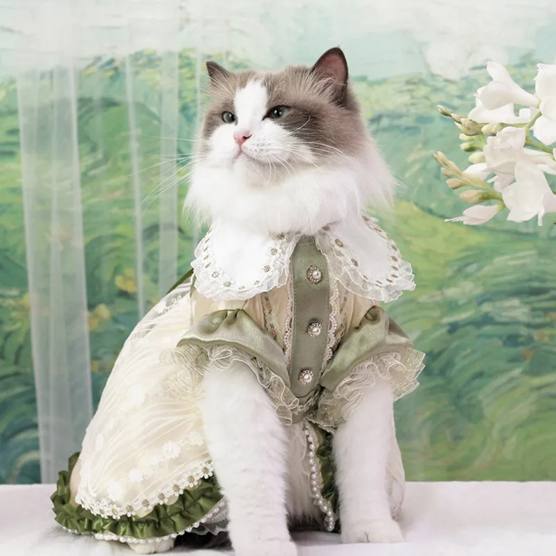 BITEONE French Pastoral Small Fresh Wind Light Luxury Ragdoll Lolita Princess Style Princess Luxury Pets Dress