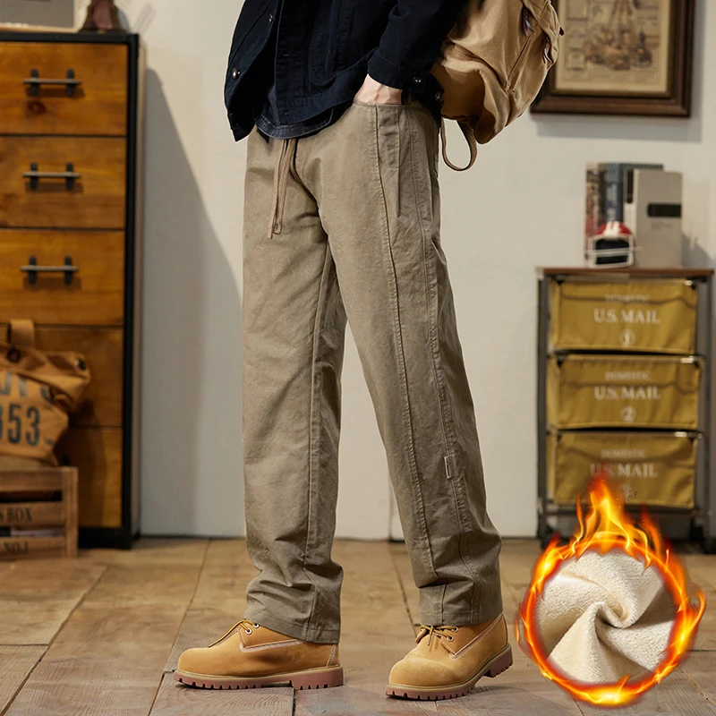 

Winter Men Thick Warm Streetwear Pants Men Cotton Warm Pants Men Solid Color Straight Pants Oversized Fleece Pants Male Trousers