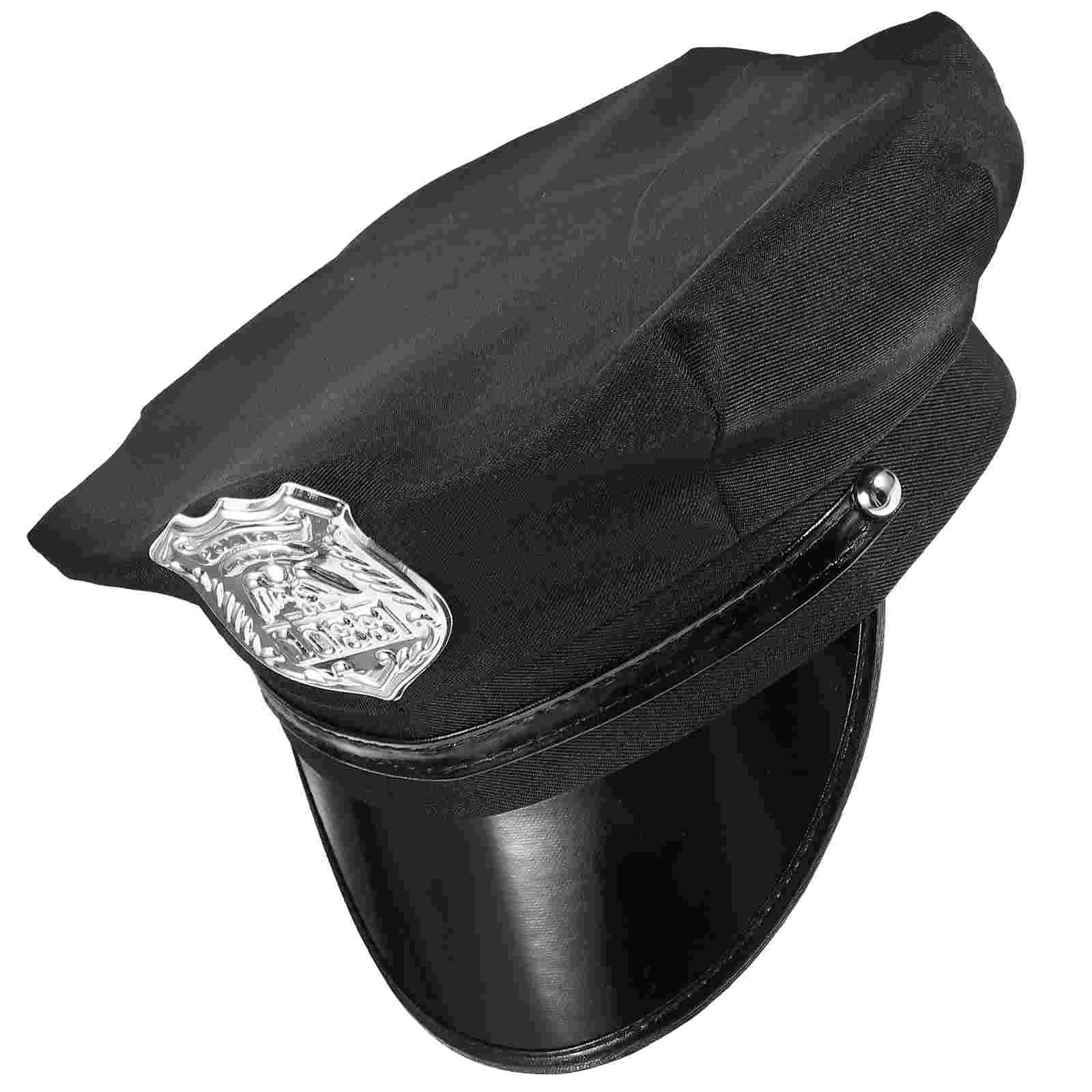 Black Sequined Pu Police Hat Costume Accessories Hats Pilot for Women Lifelike Cloth Child