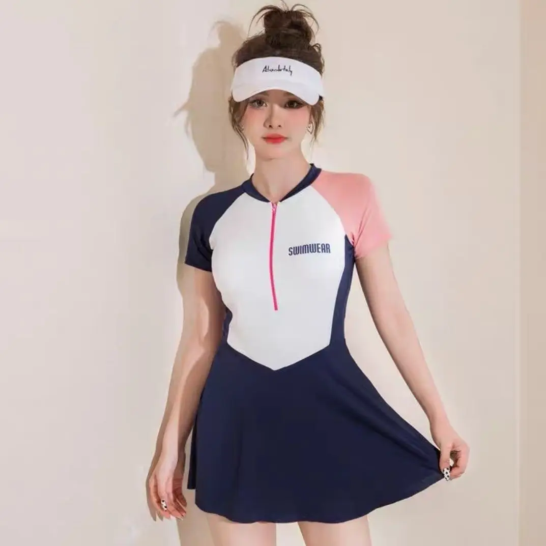 

New One-piece Swimsuit for Women Popular Conservative Skirt Style Flat Angle Swimsuit Slimming and Concealing Spring Swimsuit