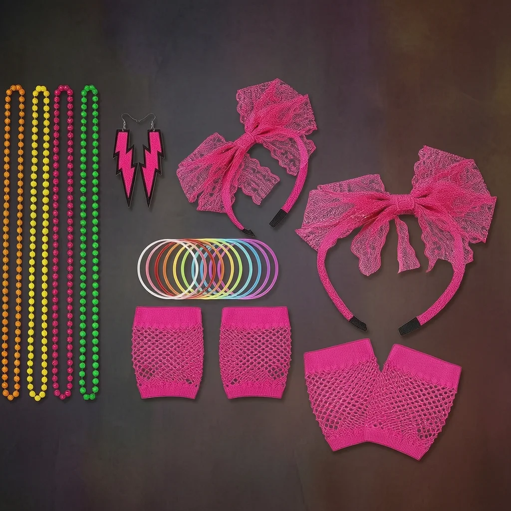 

Accessory Set Women Lace Headband Earrings Fishnet Gloves Necklace Bracelet Retro Cosplay Halloween Party