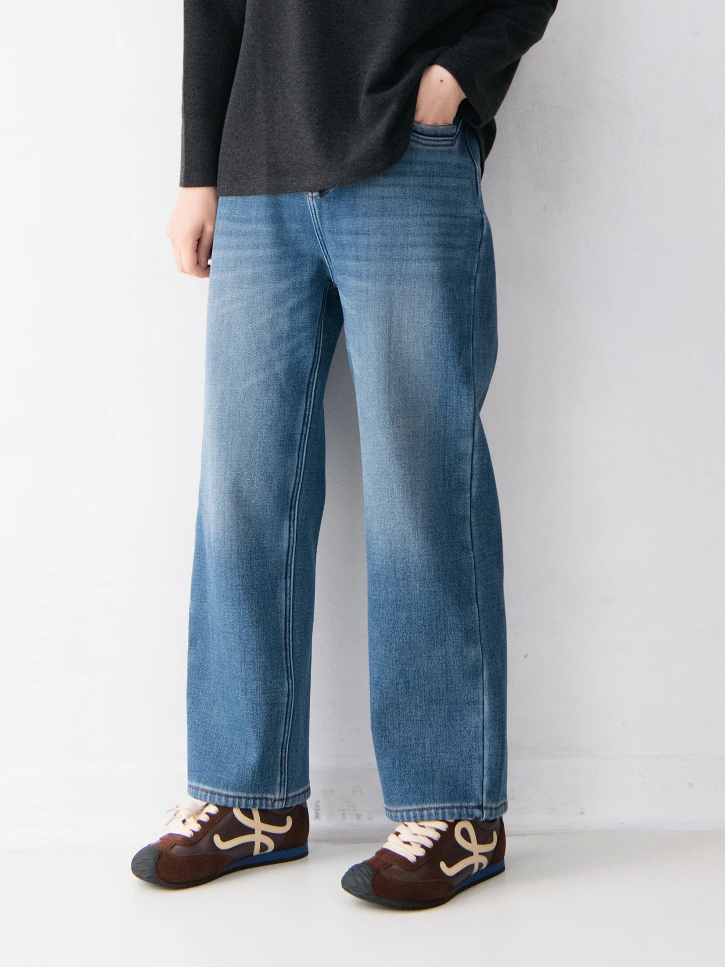 

Утепленные джинсы Thiened Fce из хлопка с эластичной резинкой, прямые, комфортные, стройнящие, мягкие, универсальные, в стиле «бредсти»