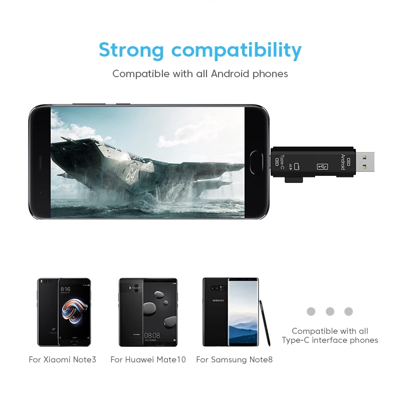5 in 1 OTG Type C USB 2.0 Type C / USB / Micro /TF / SD Memory Card Reader Connector Flash Drive Smart Adapter Phone Accessories