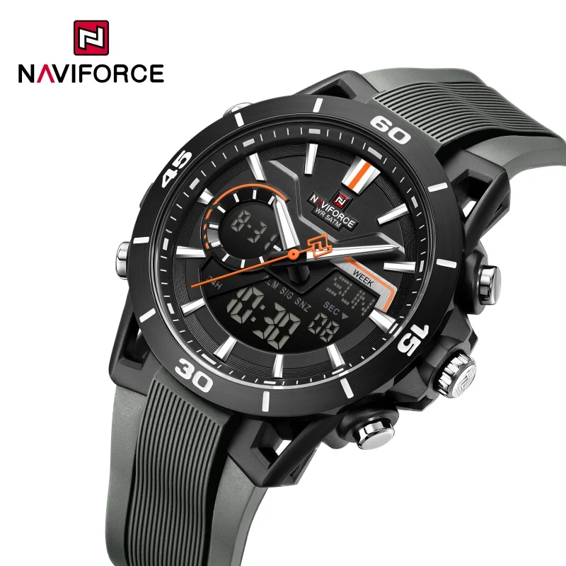 NAVIFORCE Men's Dual Display Sports Watch Analog-Digital Chronograph Alarm Stopwatch Dual Time Zone LED Luminous Waterproof