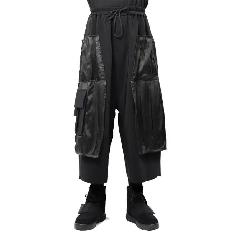 2021 Men's Large Casual Pants, Wide Leg Pants, Skirt Pants, Stitched Satin Reflective Primary Color Pants