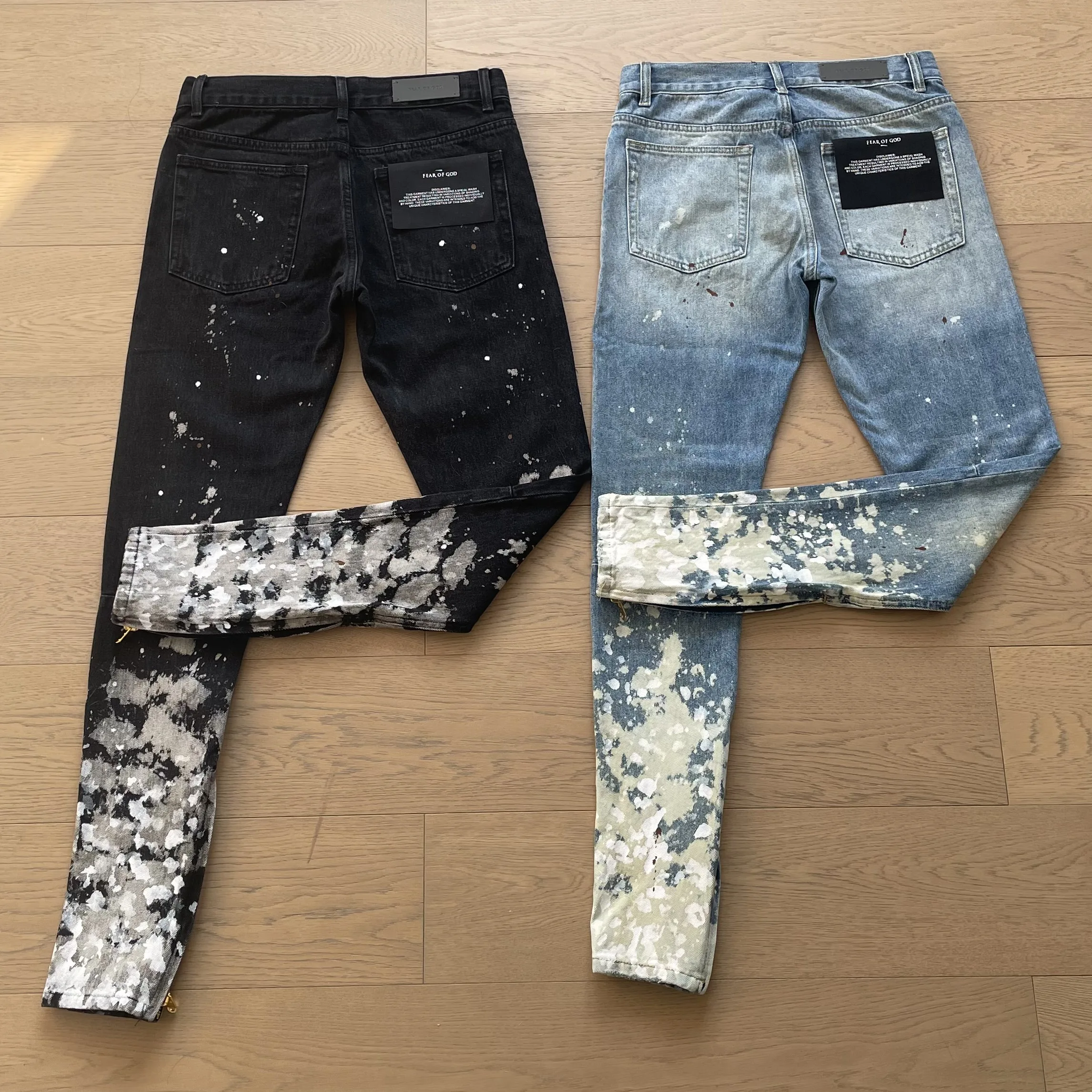 Flame Splash-Ink Design High Street Fashionable Fashion Jeans Washable Pants Skinny Men's Slim Trousers Vintage Punk  Jeans