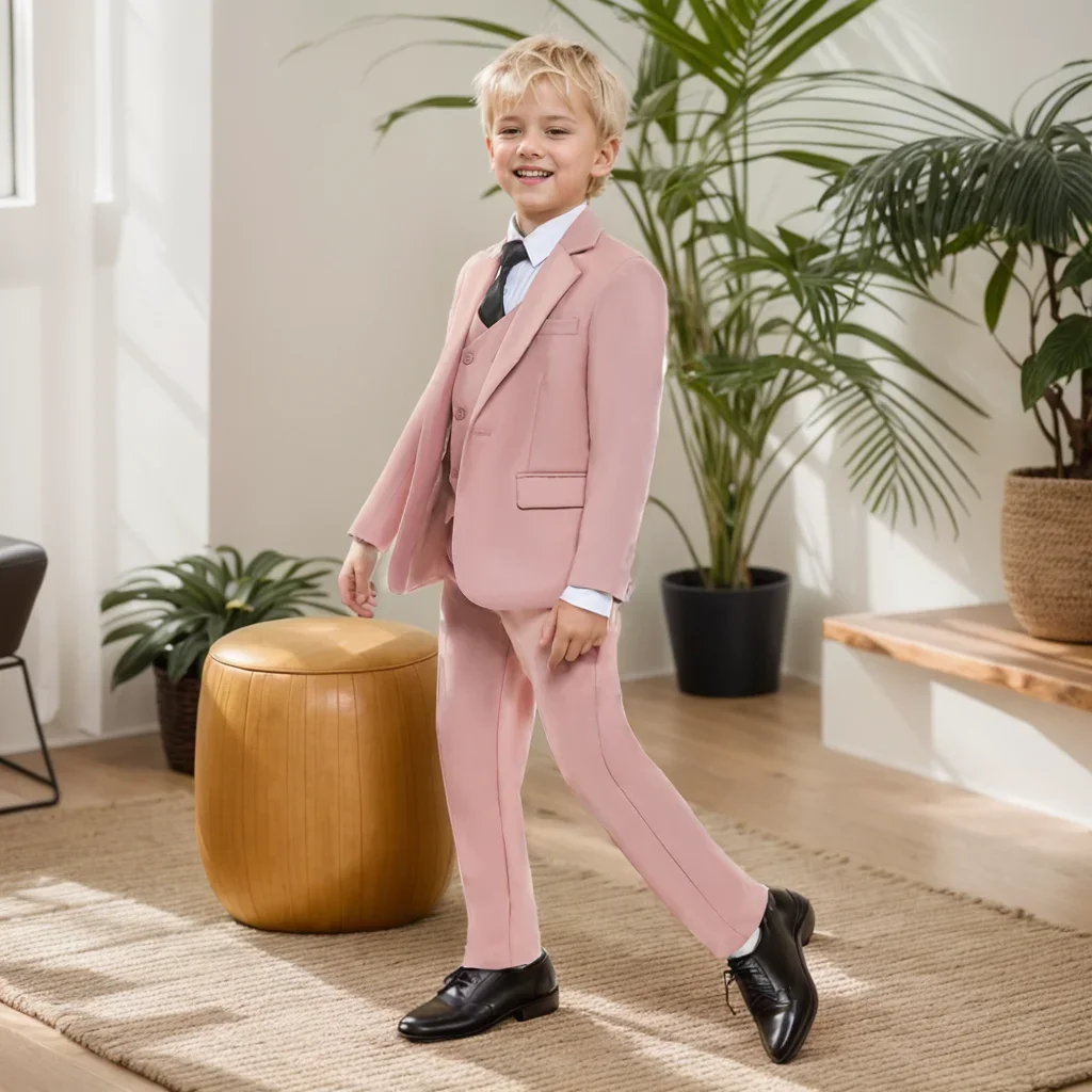 Fast Delivery Children's Graduation Suit Set 4pcs Flower Boy Suit Formal Party Boy Dress Jacket Vest Pants Bowtie Piano Party