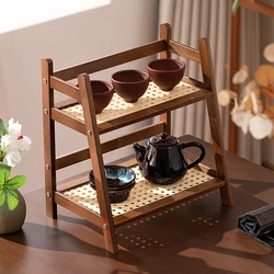2 Layer Bamboo Wood Storage Rack for Kitchen Spice Caddy Shelf Desktop Cabinet Organizer Display Rack Coffee Bar Counter Shelf