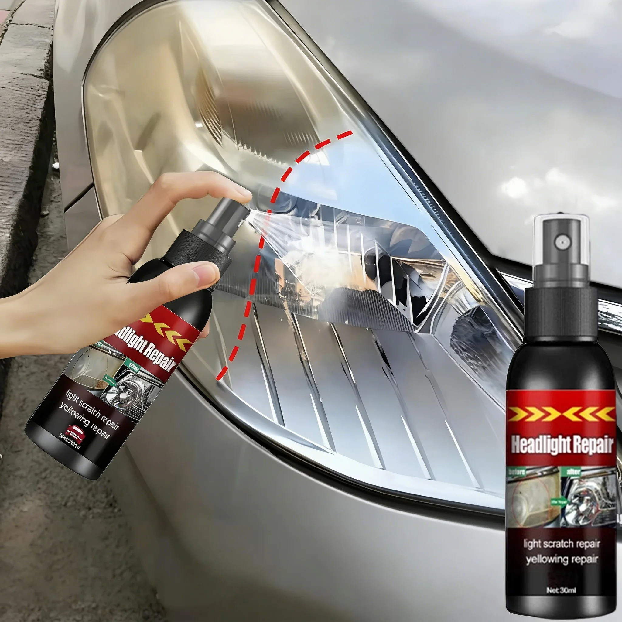 Car Headlight Restoration Liquid, Remove Yellowing and Restore Clear Lens Visibility