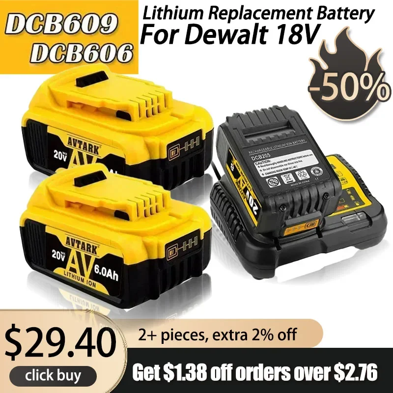 

for DeWalt 18V 6000mAh power tool lithium Batteries for Dewalt Tools 18V 6.0Ah DCB200 DCB184 DCB181 Replacement Li-ion Battery