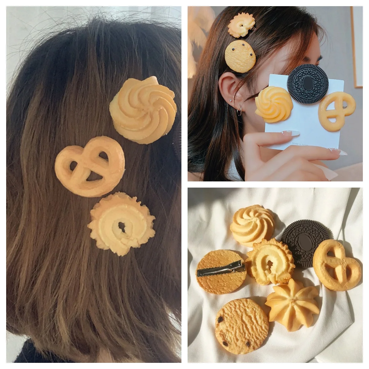 Nueva y creativa horquilla de galleta bonita para niñas, pinzas para el cabello laterales simples, adorno para el cabello, accesorios para el cabello de moda
