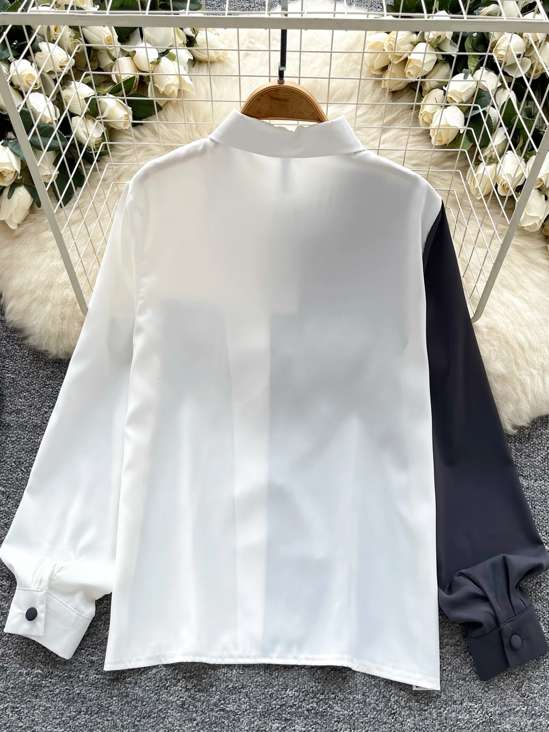 ภาษาฝรั่งเศสคํา Elegant Chic ผู้หญิงการออกแบบไม่สม่ําเสมอเปิดลงปกแขนยาวหลวม Fit เสื้อ Casual Office Lady ดูน้องเสื้อ