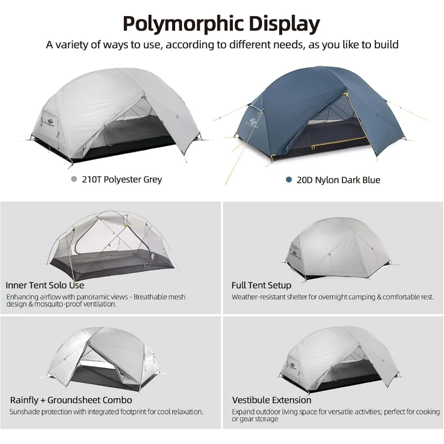 نبتون 2 شخص الظهر خيمة خفيفة قائمة بذاتها مع 4000 مللي متر مقاوم للماء الدهليز المزدوجة NoSeeUm شبكة 60 ثانية Se #4