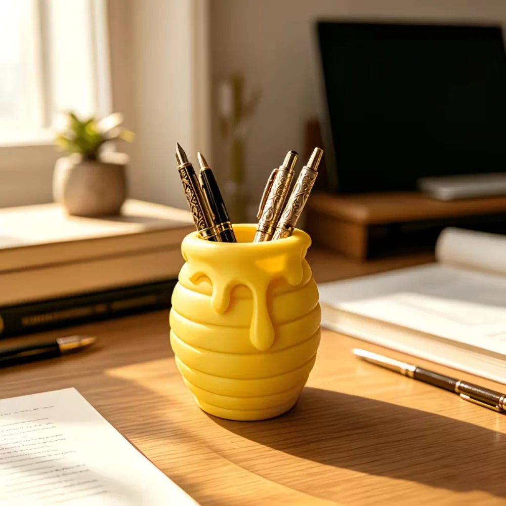 Honey Pot Shape Pen Holder 3D Printed Storage Creative Bookcase Decor Stationery Organizer For Study Office Housewarming Gift