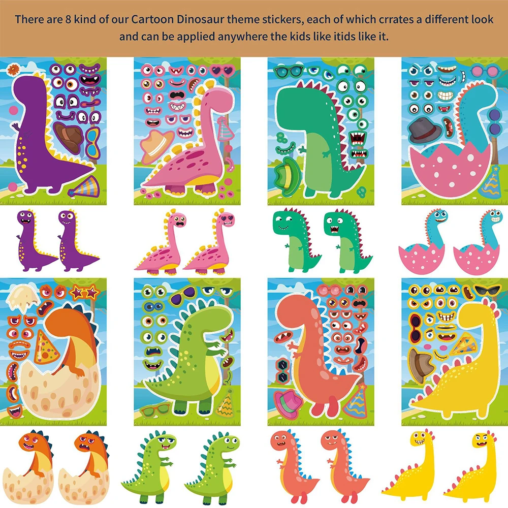 Puzzle dinosaure à faire soi-même pour enfant, 8/16 feuilles, autocollants, jeux, drôle, animal, à assembler, jouets