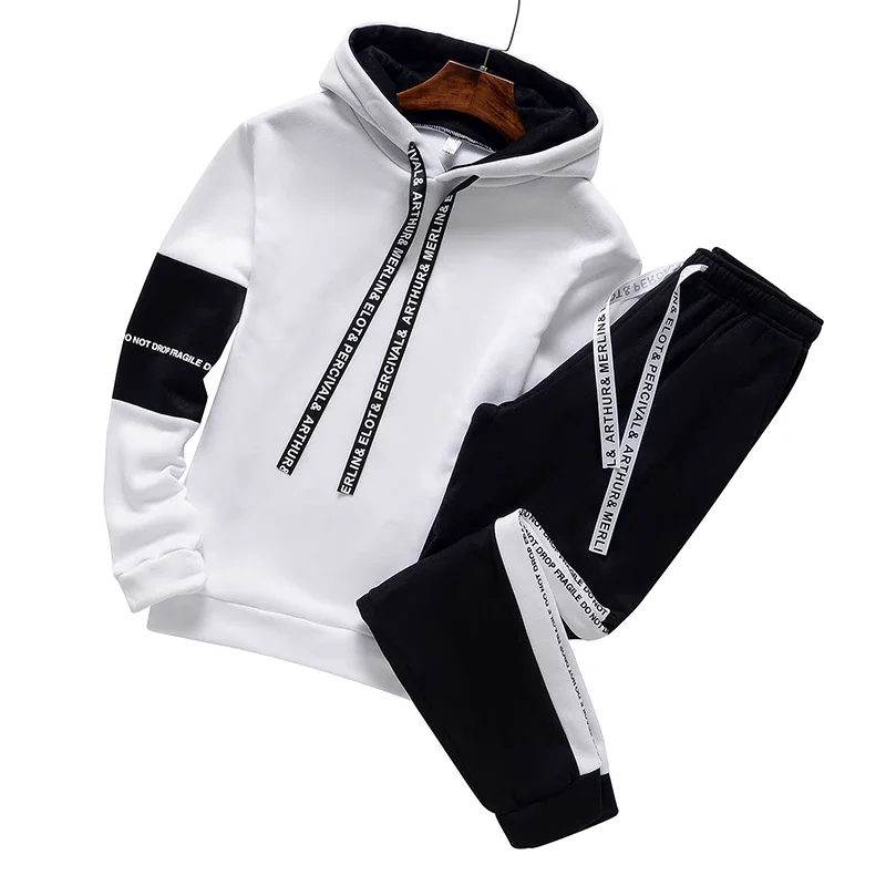 2024 Autumn Mens Tracksuit Casual Luxury Hooded Sweatshirt Set Black White Simplicity Gym Jogging Suit Daily Commuting Clothing