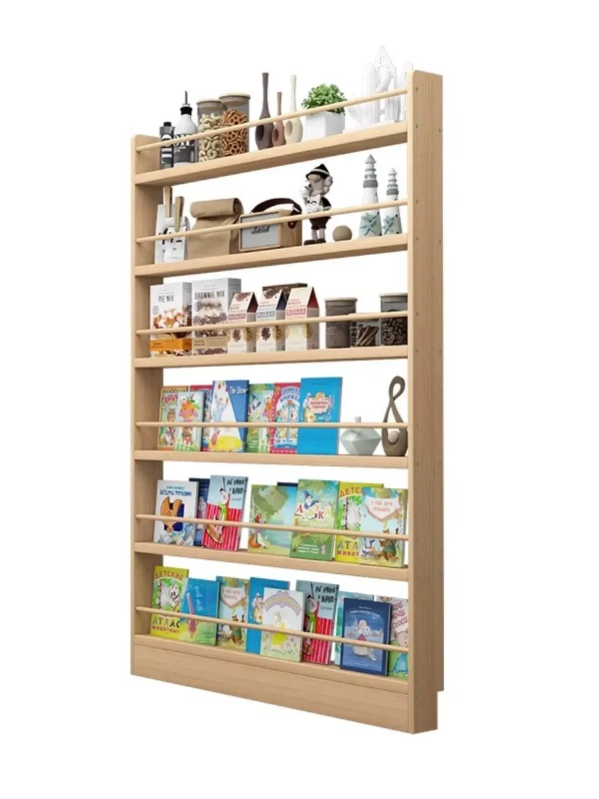 Behind the door bookshelf, storage rack, solid wood cabinet, children's wall hanging, multi-layer wall integrated