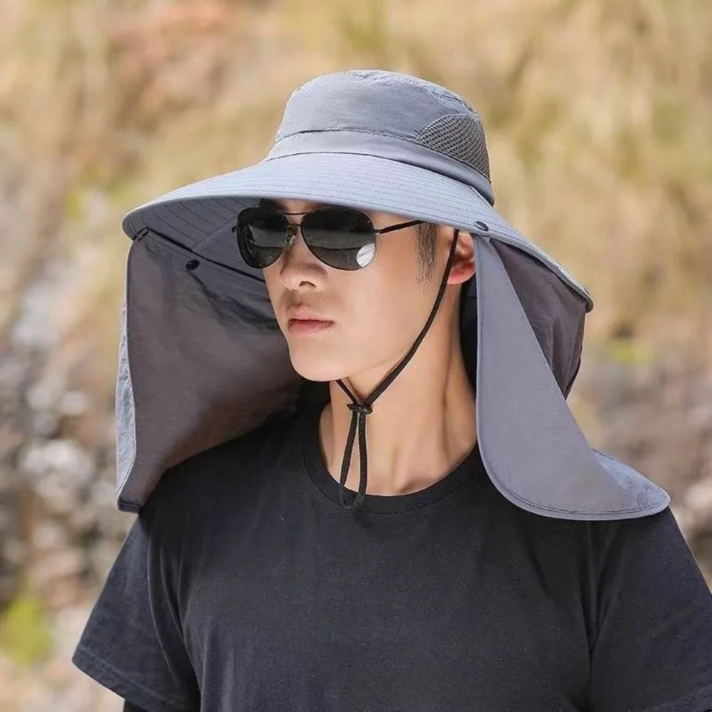 

Foldable Cloth Men Sun Hat Neck Protection Removable Shawl Women Visor Cap With Lanyard Sunscreen Fisherman Hat Fishing