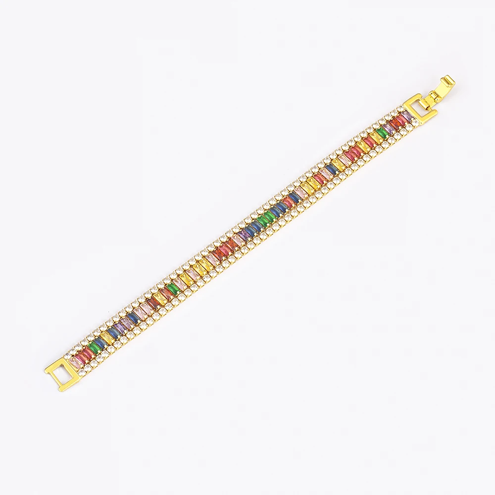 Nidin Fashion Ins Popular 7 Colors Cubic Zirconia Colorful Bracelet For Women Girls Rainbow Jewelry Fine Birthday Party Gift