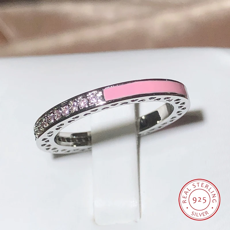 Sweet And Lovely Pink Zirconia Ultra-thin Ring Female 925 Stamp Pink Drip Party Wedding Fashion Jewelry Gift Wholesale