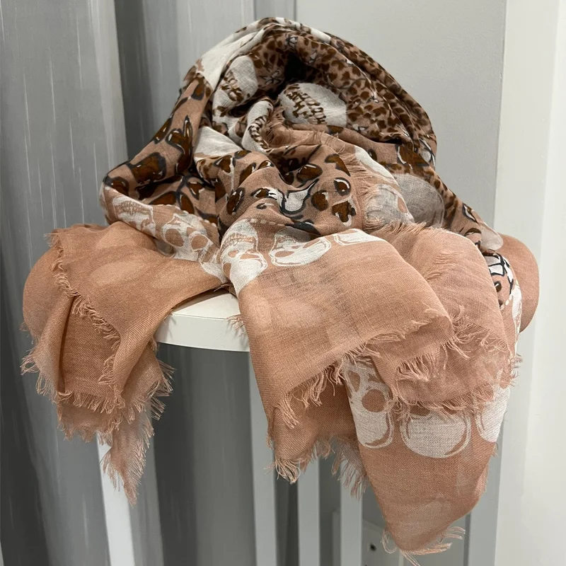 Zadig Pink Scarve Female Fashion Skeletons Scarf Women Skull Print Scarves Casual Sun Protection Shawl Viscose Square Shawl