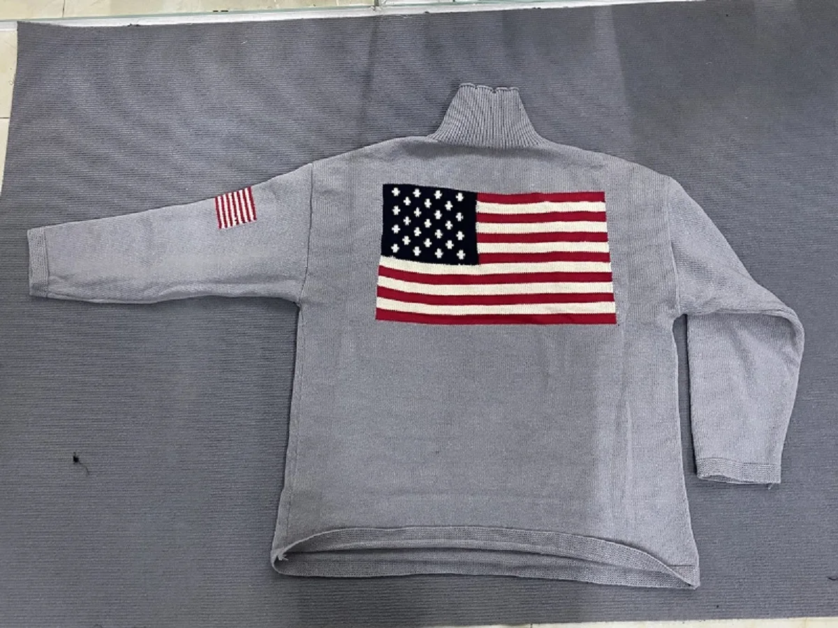 Autumn and winter women\'s loose sweater casual national flag jacquard round neck long sleeved pullover sweater knitted pullover