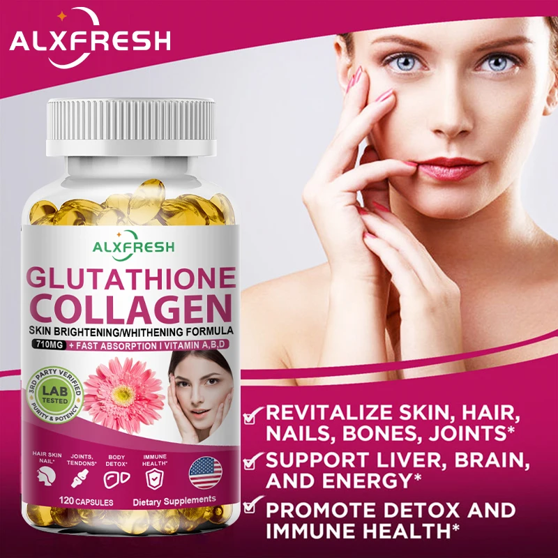 Alxfresh Multi Collagen Pills Glutathione Vitamin C| Hydrolyzed Collagen Supports Skin and Joint, Hair and Nail for Women or Men