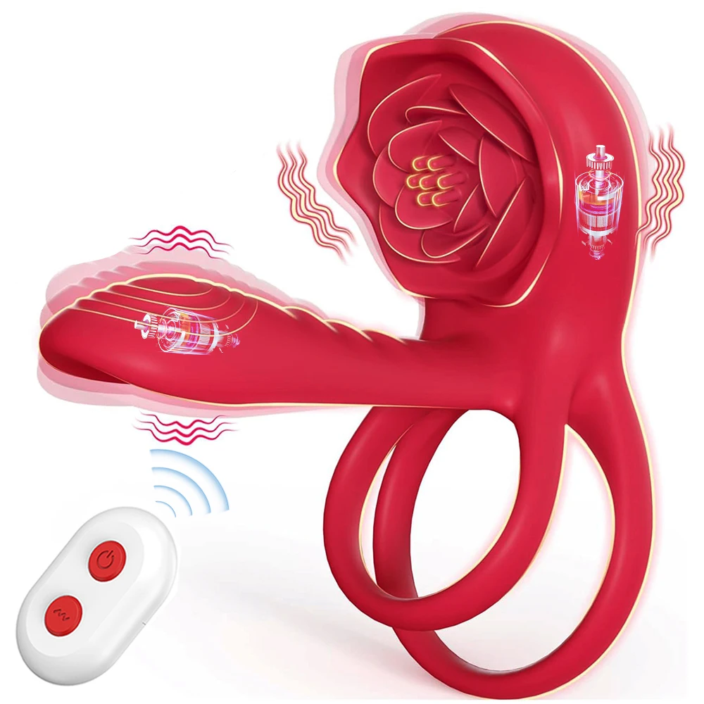 Rose Penis Ring Vibrator Female G-spot Clitoral Stimulation Male Ejaculation Delay Silicone CockRing Adult Sex Toy For Couples_voghion.com