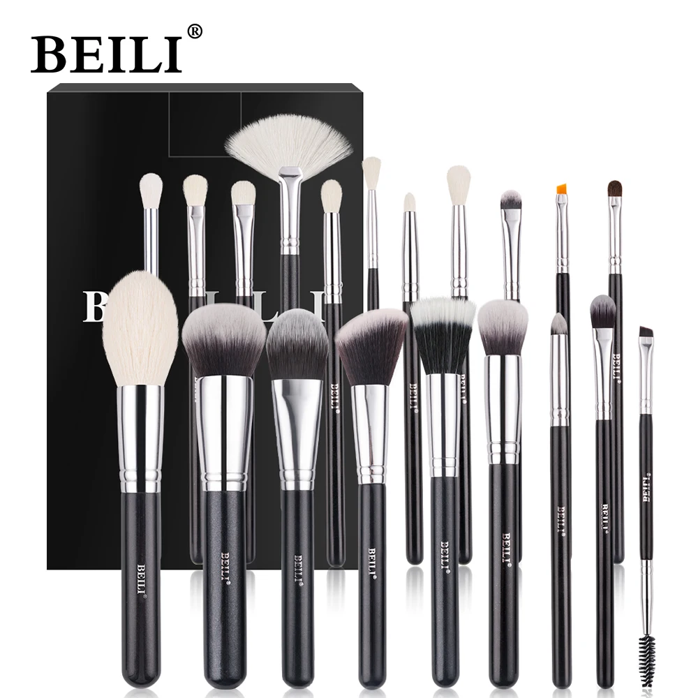 BEILI-Juego de brochas de maquillaje, brochas profesionales de pelo de cabra Natural, base en polvo, contorno, sombra de ojos