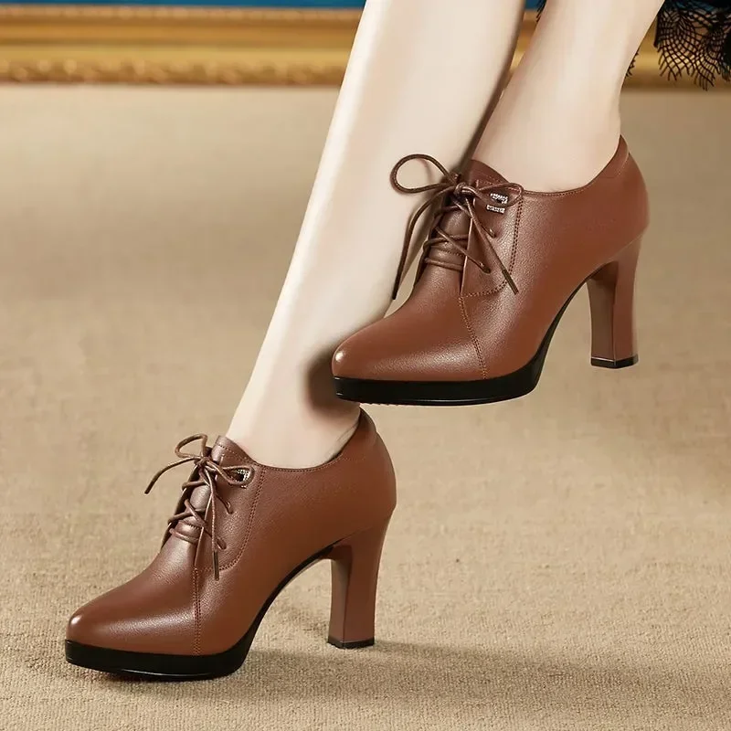 

2024Hot Seller New Women Fashion High Quality Short Ankle Boots Lady Classic Brown Spring & Autumn High Heel Boot Platform Shoes