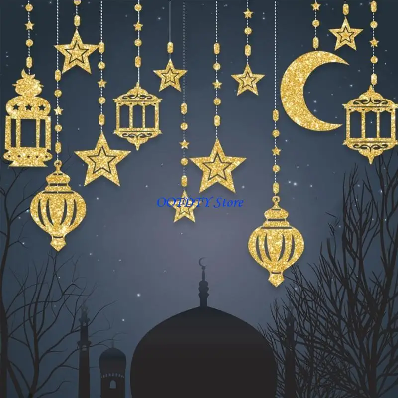 

367A 6Pcs Eid Ramadans Hanging Banners Garlands Decorations for Islamic Muslims Party