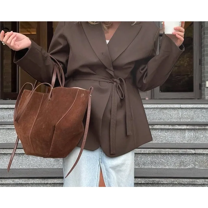 Women's 2026 Autumn Fashion Lace-up Waist Long Sleeve Blazer Casual Loose Suit