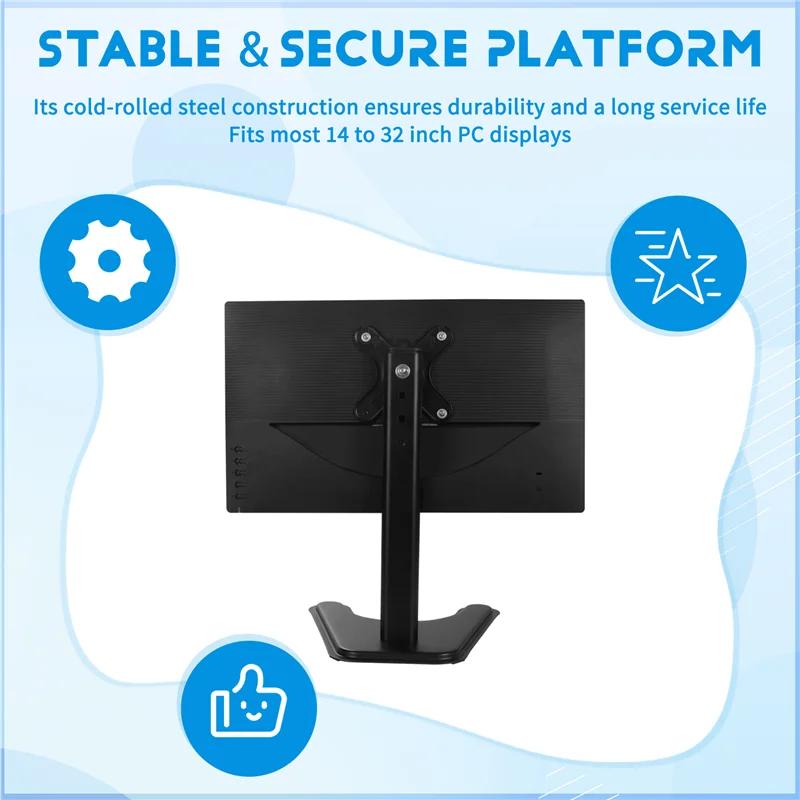 

Adjustable Monitor Stand For 14-32 Inch Screens, Desk Mount With Large Base, Height Adjustable Monitor Arm