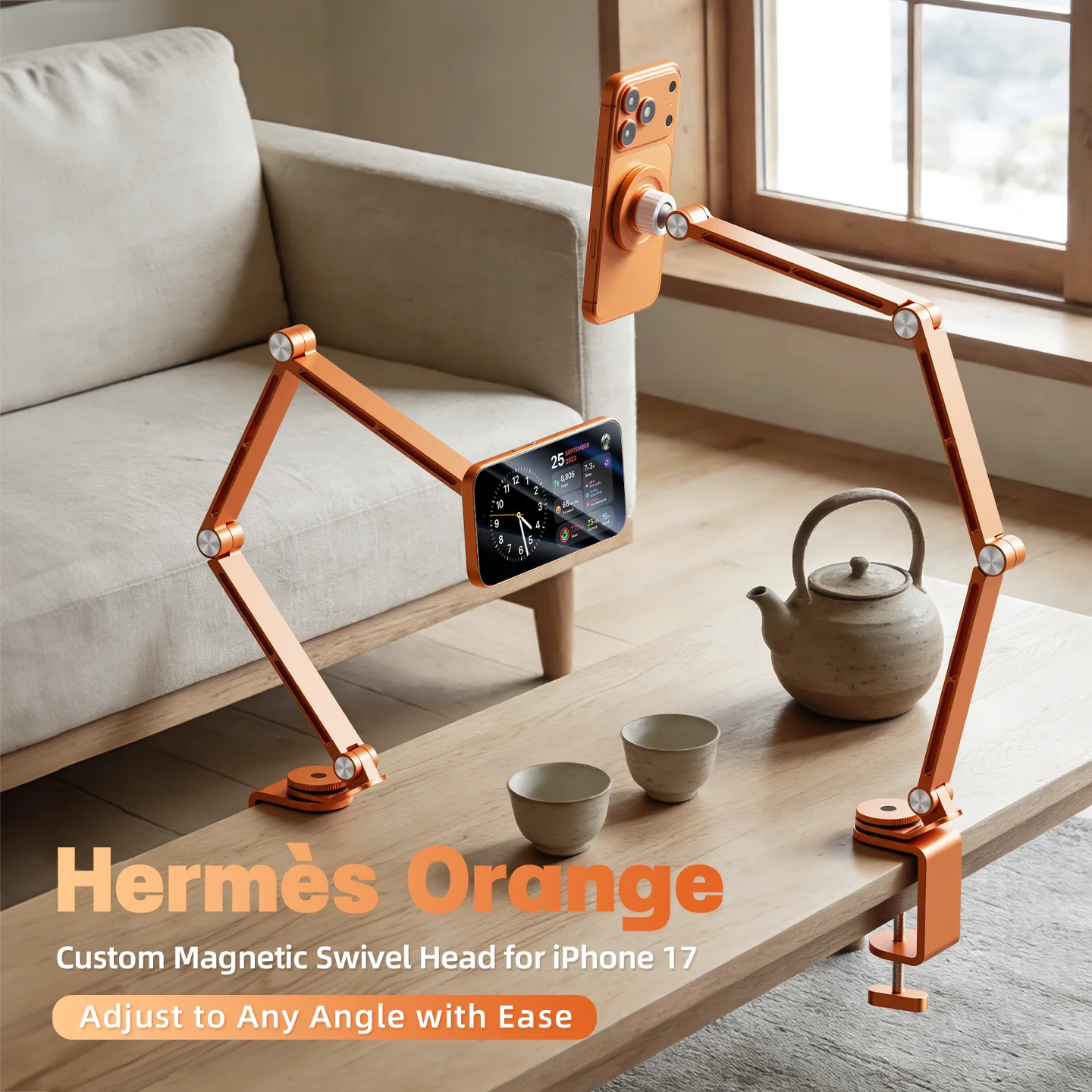 

Kimdoole Desktop Magnetic Phone Stand Foldable Aluminum Alloy Magnetic Phone Stand Suitable for Apple 17 Same orange Color