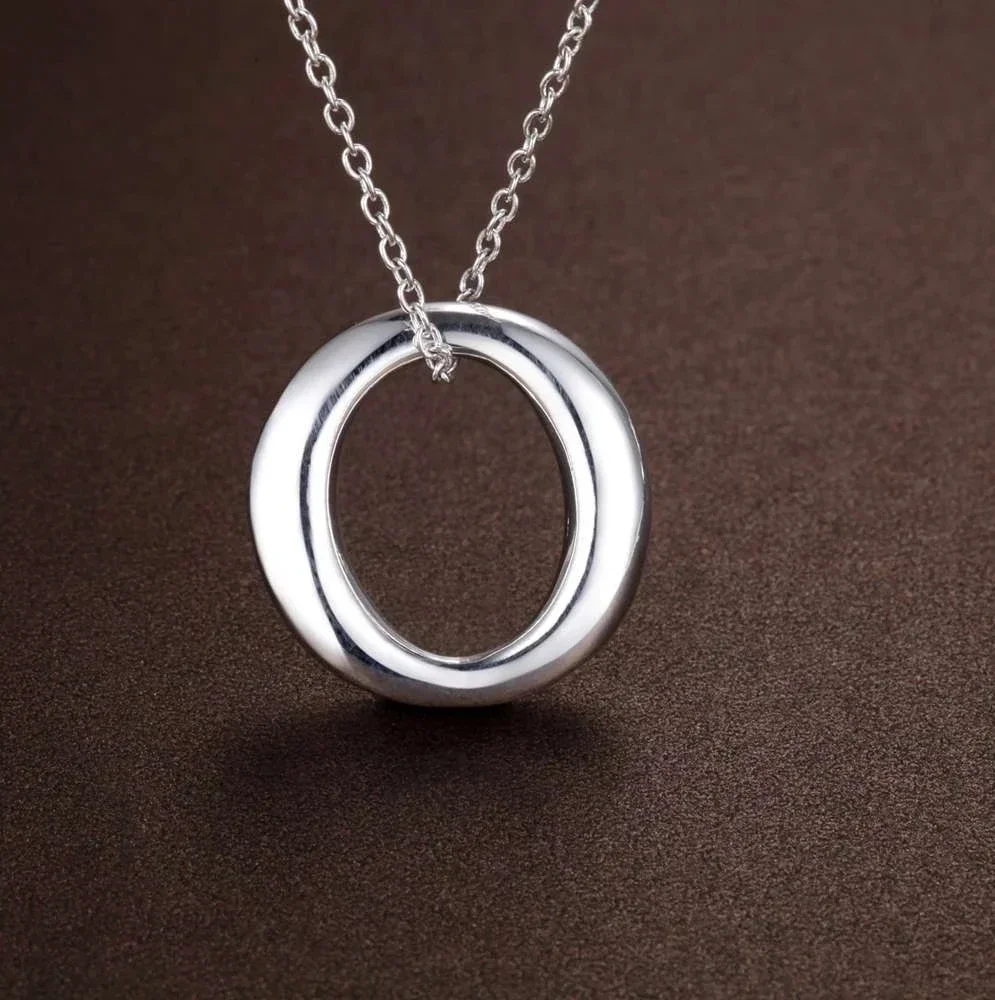Hot 925 Sterling Silver Simple O Round Pendant Necklace For Women Man Fashion Christmas Gifts Lady Party Wedding Popular Jewelry
