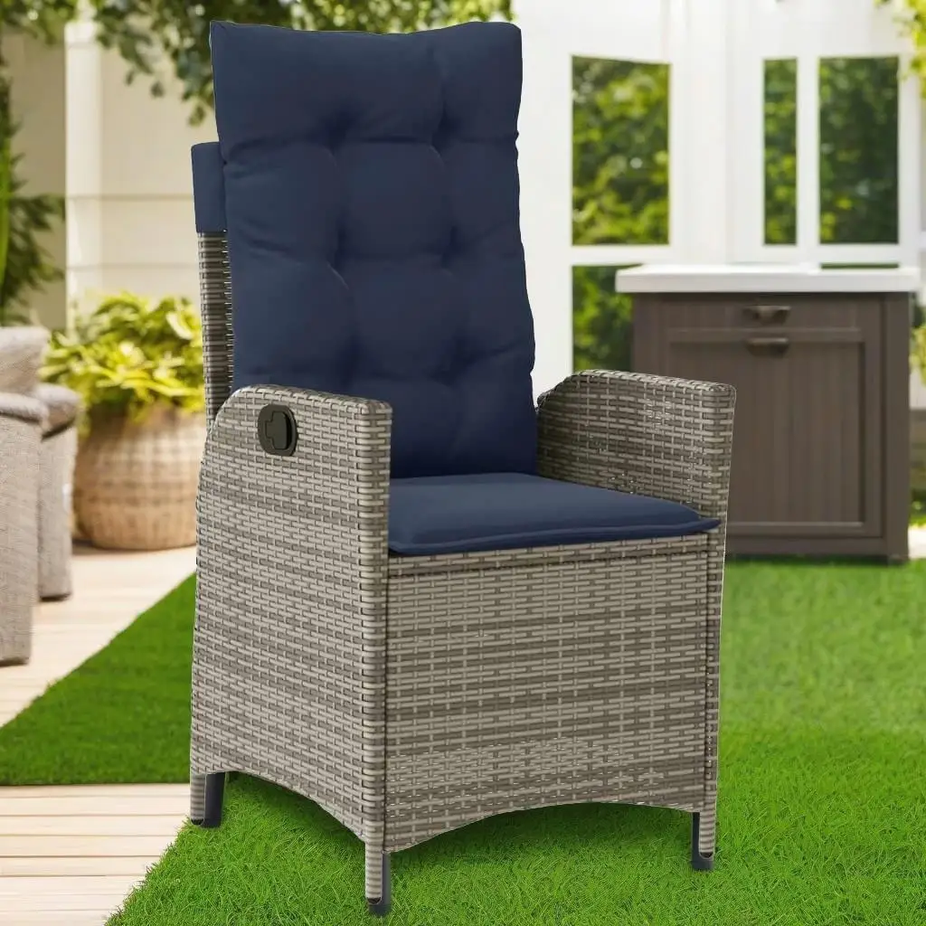 

2-Pack Reclining Patio Chairs with Cushions - Gray Poly Rattan Outdoor Furniture