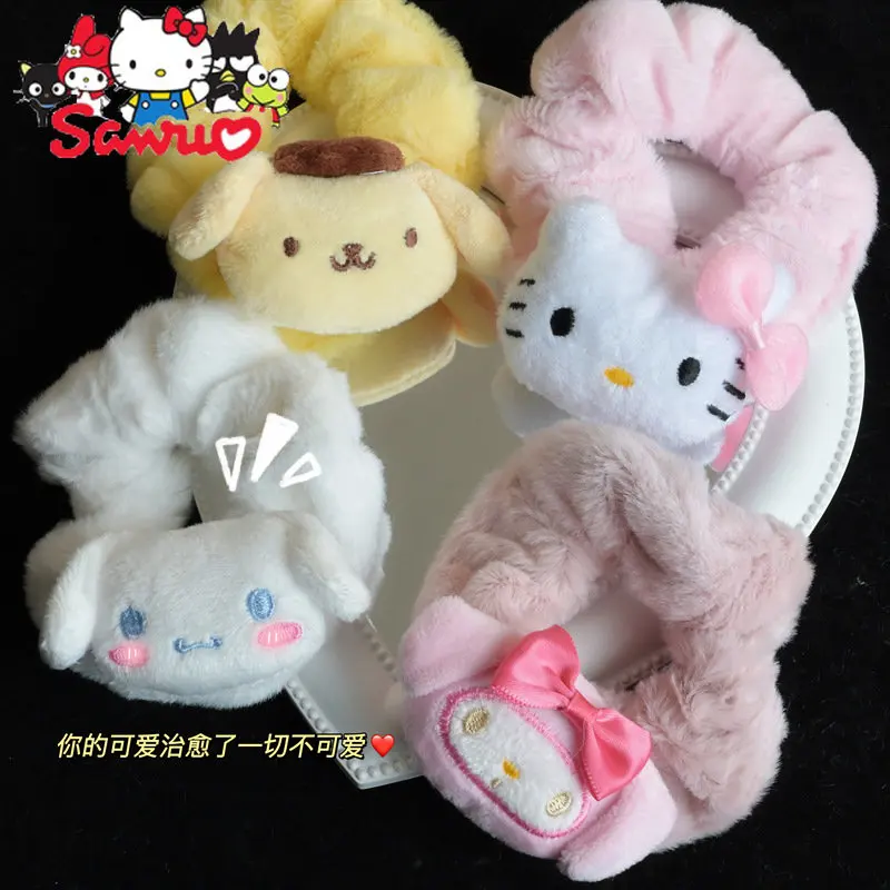 Sanrio Melody Kuromi Hello Kitty Cinnamoroll Pochacco Cartoon Intestinal Hair Band Cute Animal Velvet Hair Circle Ins Teen Rope