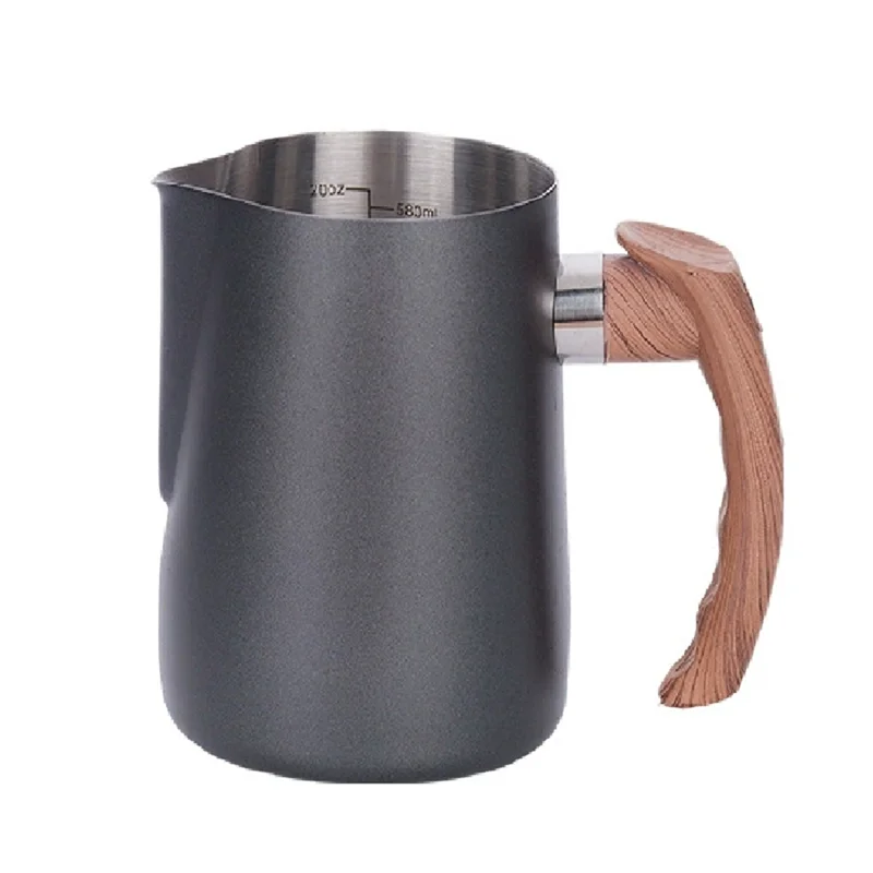 

B97A-600Ml Espresso Milk Frothing Pitcher Wooden Grain Handle Milk Jug Espresso Cup Cappuccino Pitcher Creamer Cup